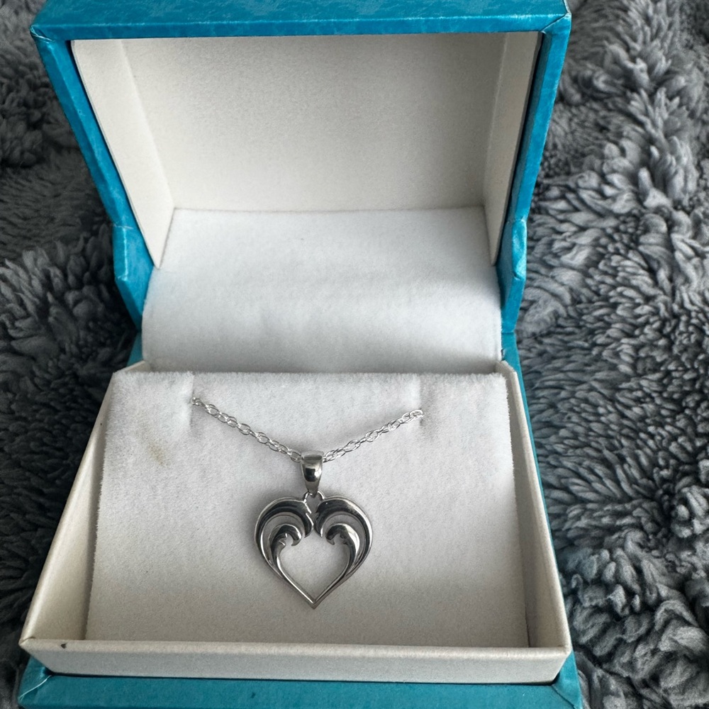 Silver Waves Heart Pendant Necklace